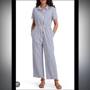 ALEX MILL Benny Stripe Seersucker Jumpsuit